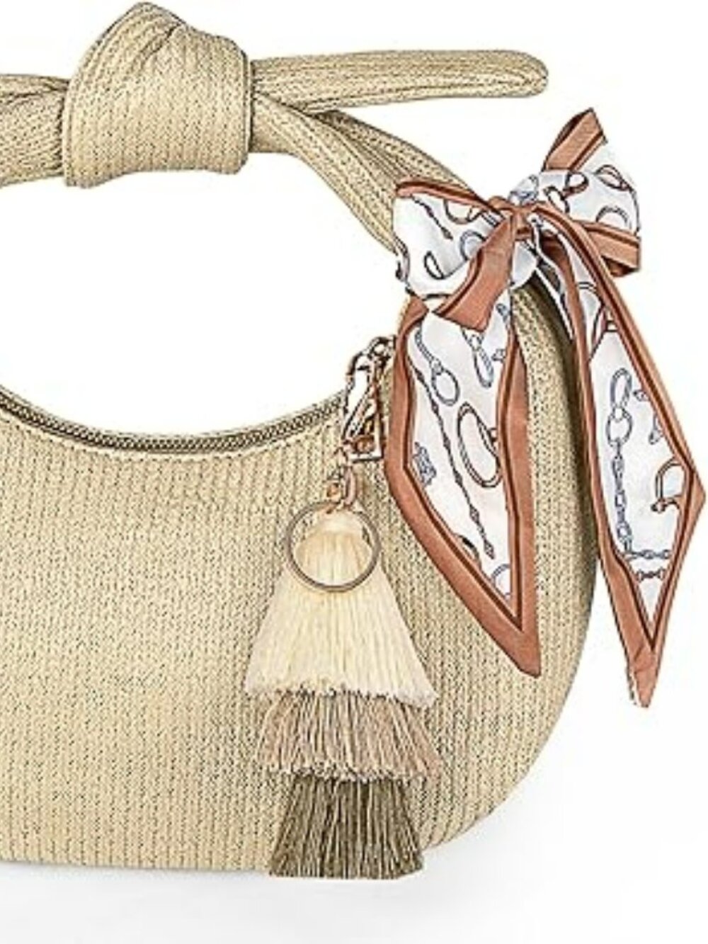 Summer Woven Handbag with Ribbon and Tassel Purse Charm Brand New
